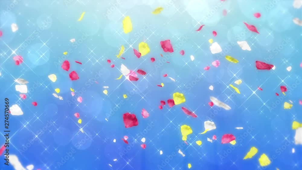 フラワーシャワー(ループ可能)/青背景 フラワーシャワー(ループ可能)/青背景