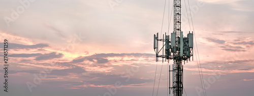 Telecommunication towers with a background atmosphere, evening sky, landscape horizontal photo
