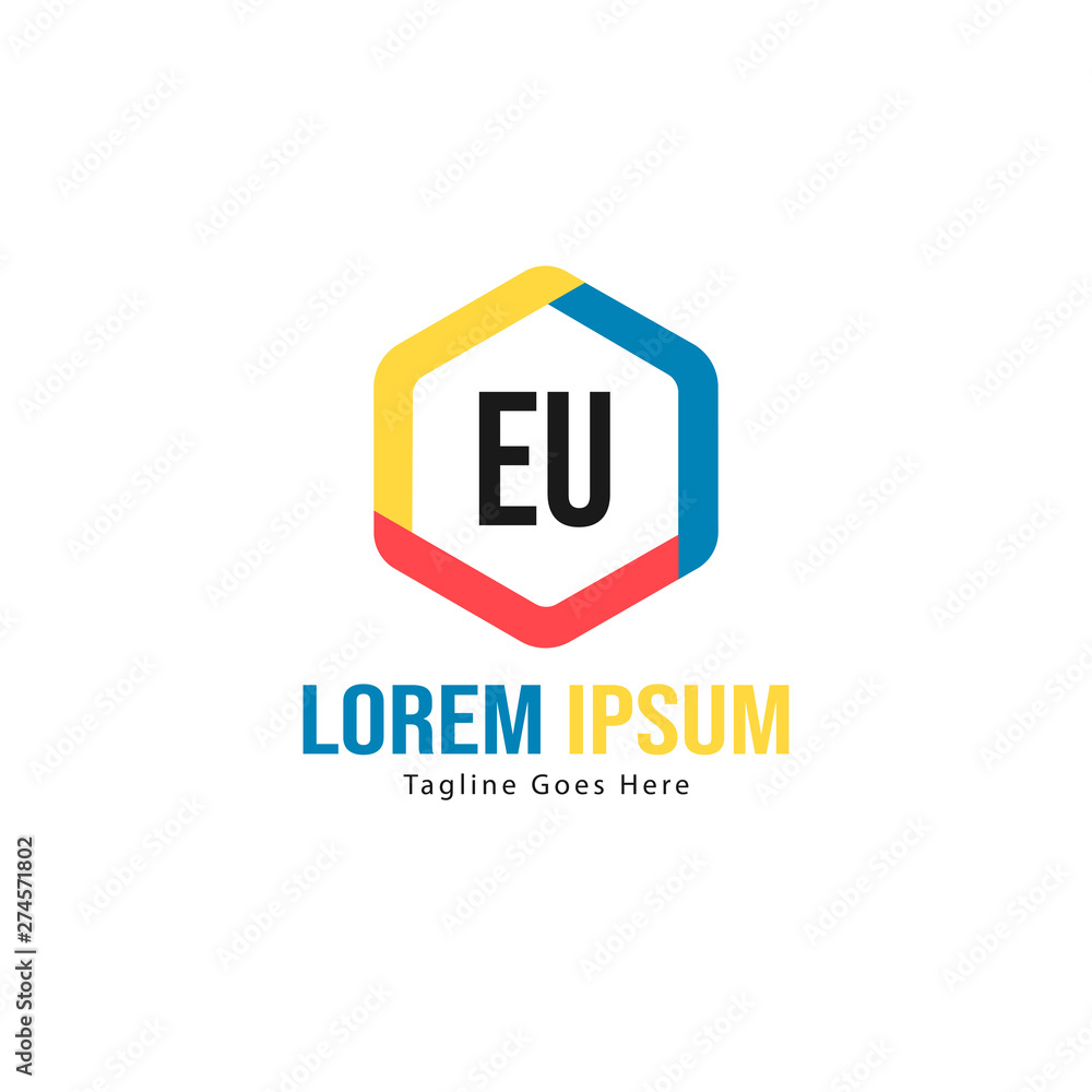 Obraz premium Initial EU logo template with modern frame. Minimalist EU letter logo vector illustration