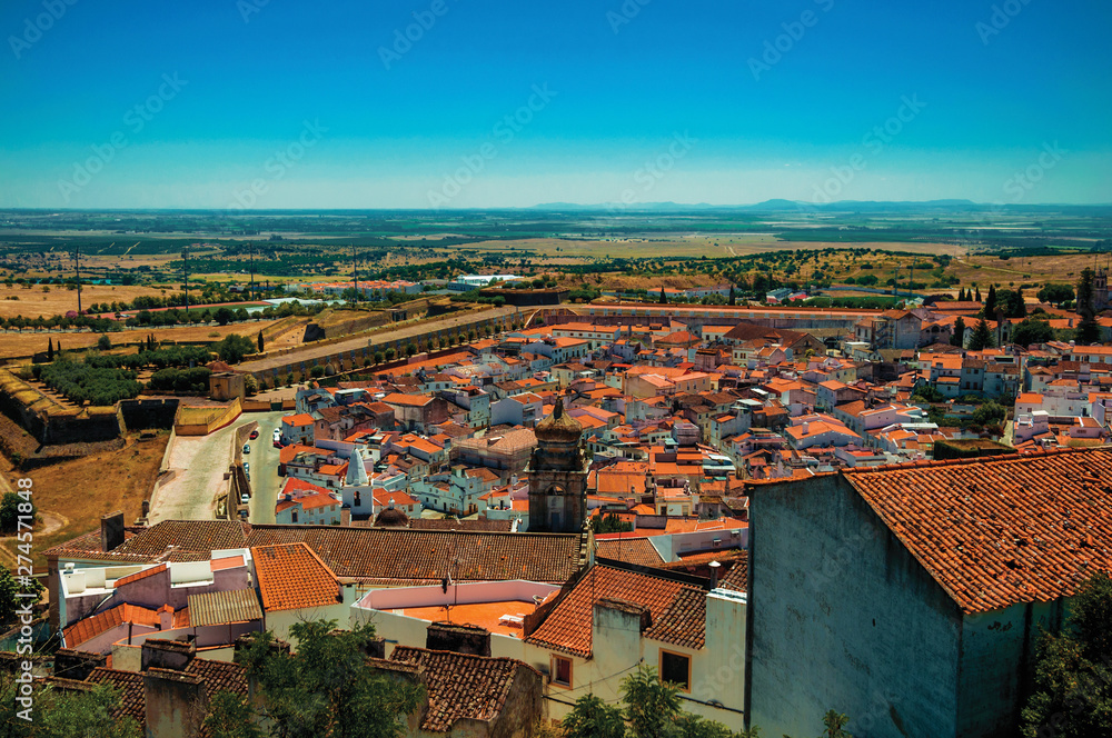 House rooftops and old city wall seen from the Castle of Elvas
