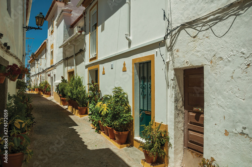 Fototapeta Naklejka Na Ścianę i Meble -  Old colorful houses in a deserted alley at Elvas