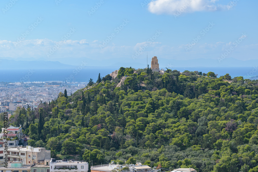Philopappos Monument as seen from Acropolis hill, Athens, Greece