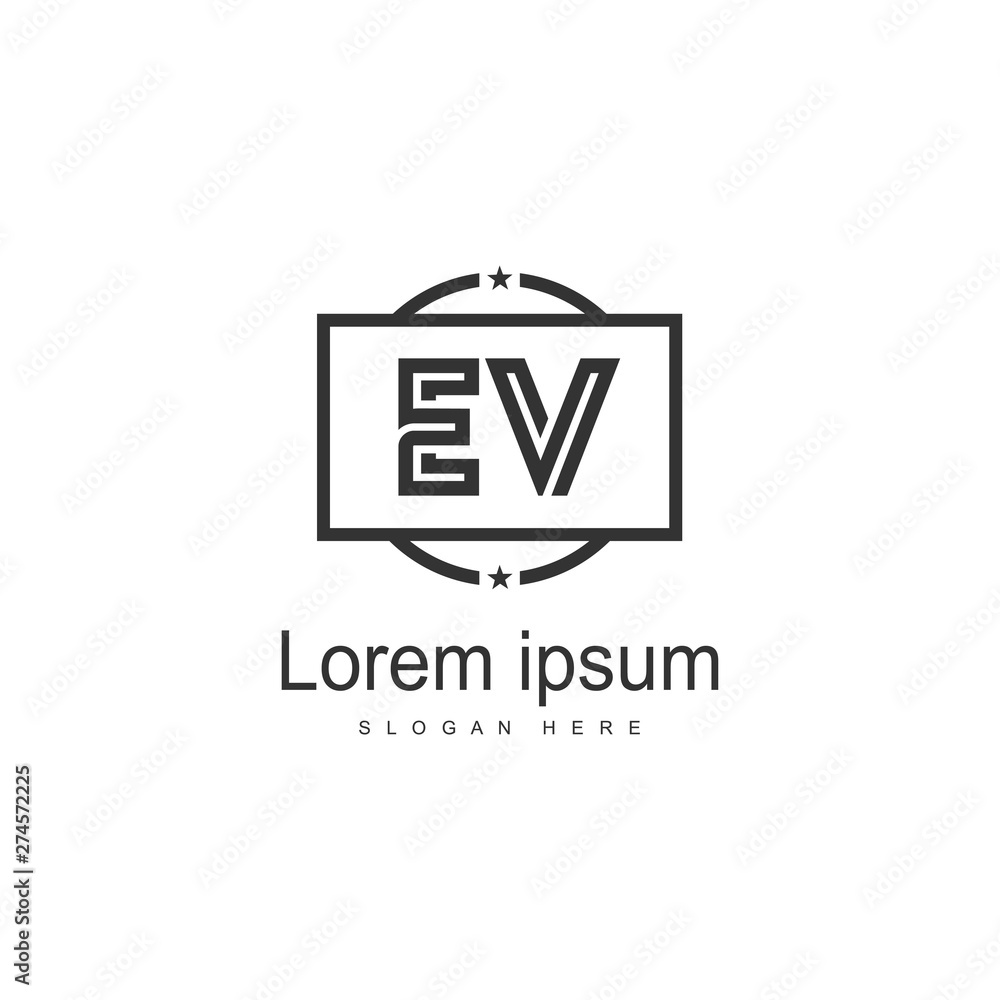 Initial EV logo template with modern frame. Minimalist EV letter logo vector illustration