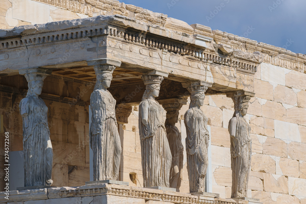 Fototapeta premium Caryatid statues in Erechtheion, Parthenon temple, Acropolis hill