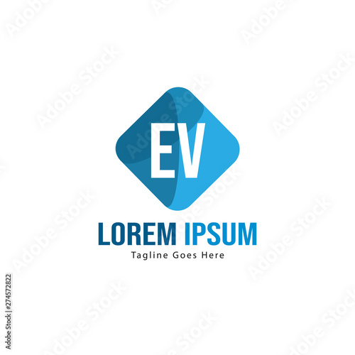 Initial EV logo template with modern frame. Minimalist EV letter logo vector illustration