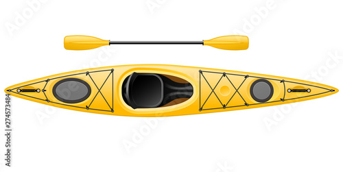 Tableau sur toile Single-seater kayak with double paddle - canoe top view for fishing and tourism
