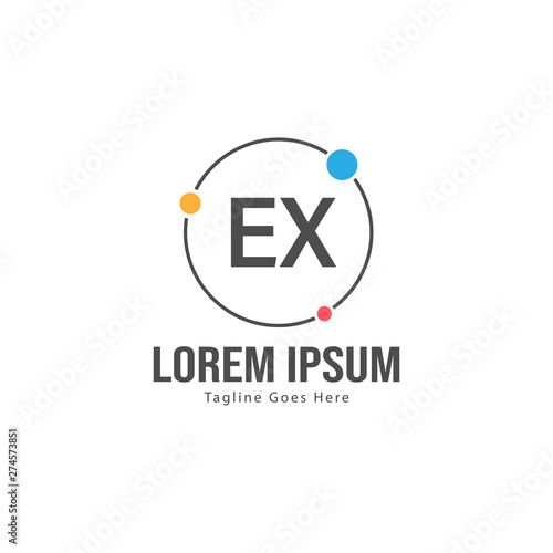 Initial EX logo template with modern frame. Minimalist EX letter logo vector illustration