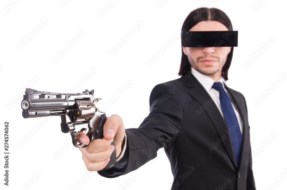 Young man with black face mask on white Young man with black face mask on white
