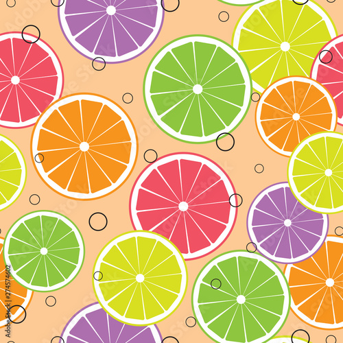 Colorful citrus fruit slices seamless vector pattern design