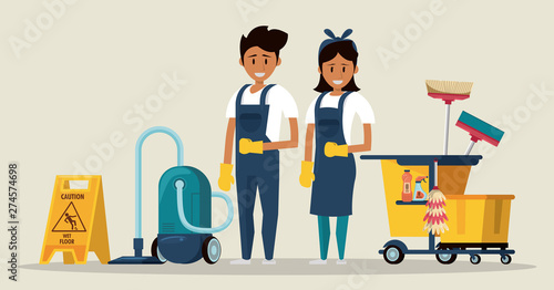 Cleaners with cleaning products housekeeping service
