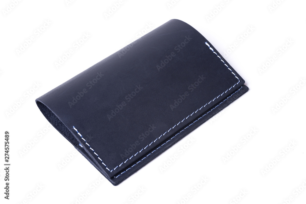 Blue handmade leather passport cover isolated on white background. Cover is closed. Stock photo of luxury businessman accessories. Blue handmade leather passport cover isolated on white background. Cover is closed. Stock photo of luxury businessman accessories.