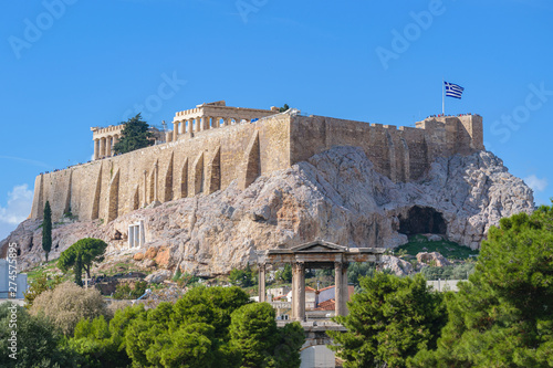 Acropolis hill with Parthenon temple and Hadrian's gate