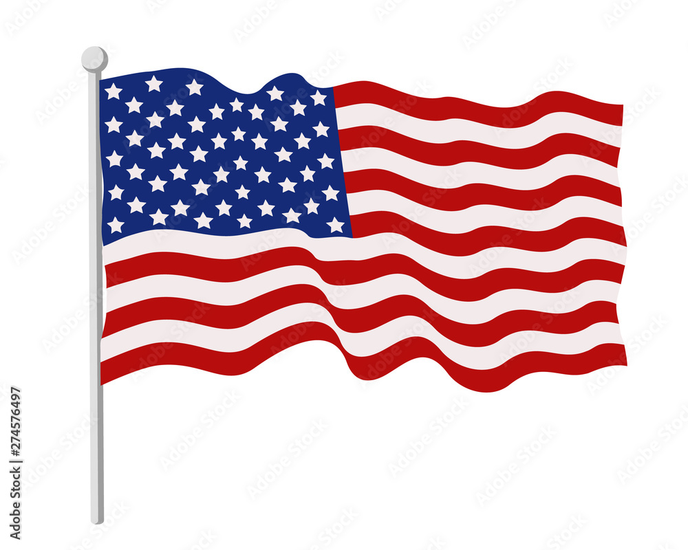 Fototapeta premium Flag of America is developing in the wind, on a white background. Independence day USA