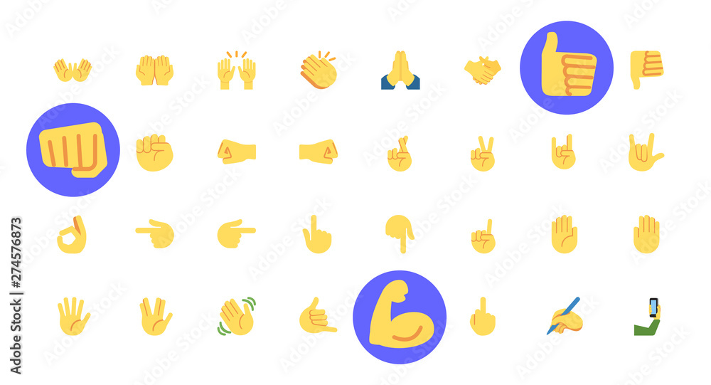 Hand Emoji Icon Set Hands Gestures Hand Emoticons Vector