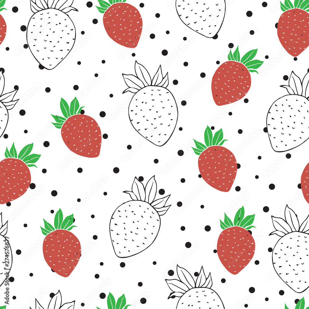 Vector red and white strawberry seamless pattern design Vector red and white strawberry seamless pattern design