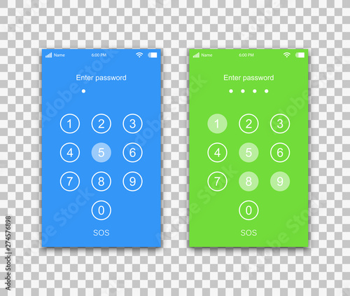 Screen lock authentication password smartphone background template. Vector phone ID recognition screenlock password or lockscreen passcode numbers display