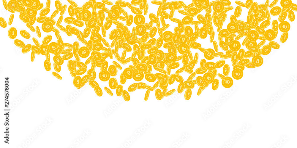 Russian ruble coins falling. Scattered small RUB c Russian ruble coins falling. Scattered small RUB c