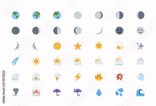 Colorful weather, climate, forecast, stars icons. Sky, clouds, meteorology vector illustration emojis, emoticons, symbols set, collection, group.