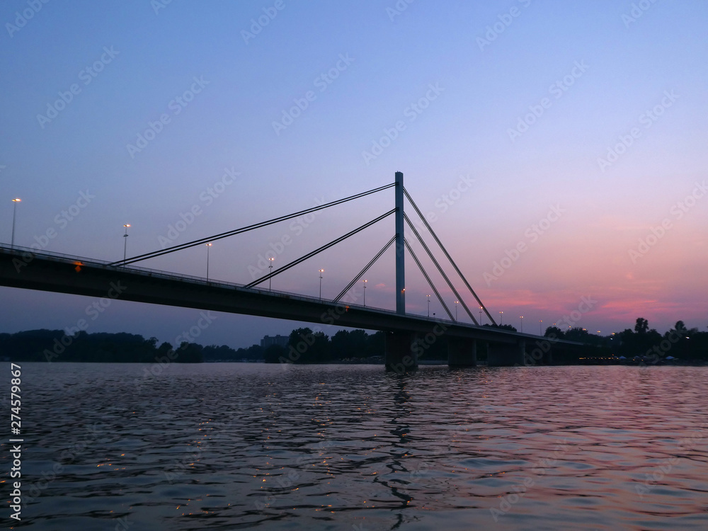 Bridge over Danube river at sunset, Novi Sad, Serbia
