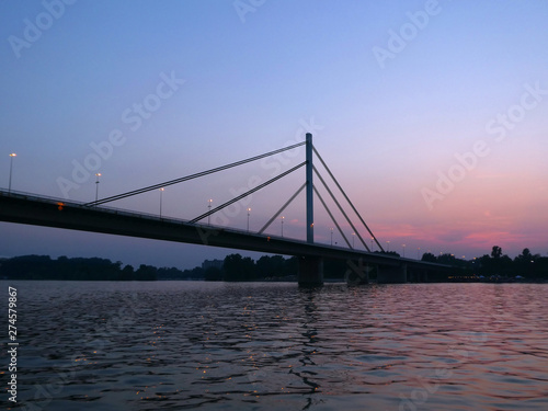 Bridge over Danube river at sunset  Novi Sad  Serbia
