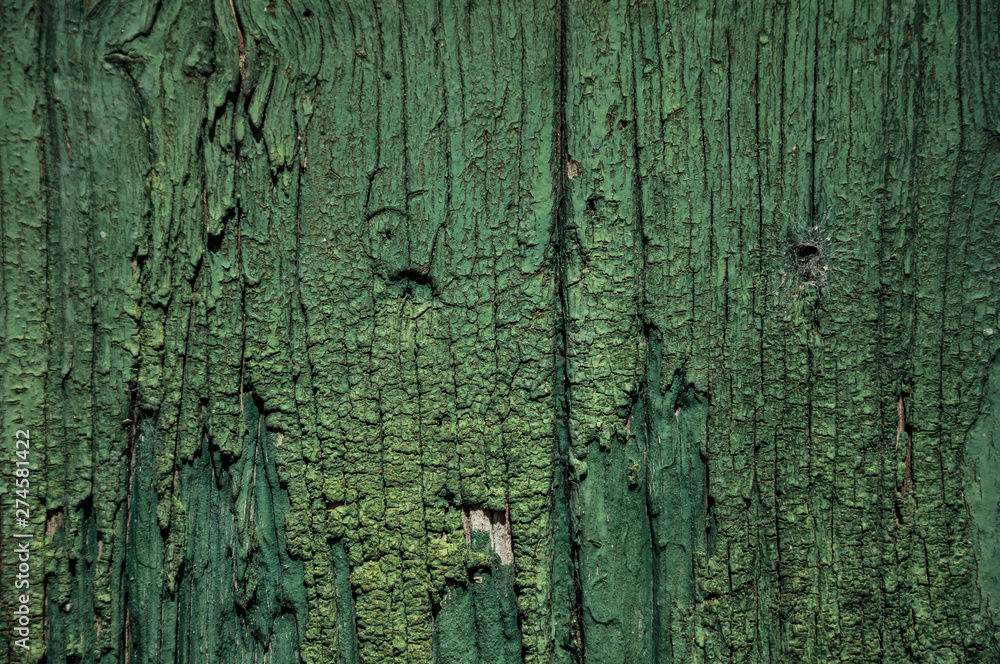 Close-up of worn planks of wood in an old green door Close-up of worn planks of wood in an old green door
