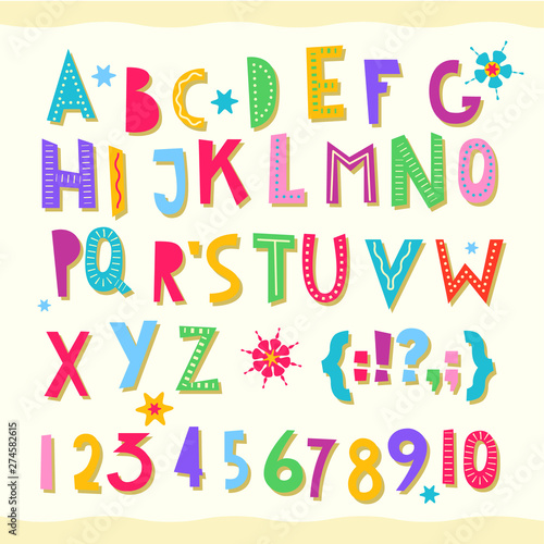 Children s font. Funny kid cartoon letters for school, kindergarten.