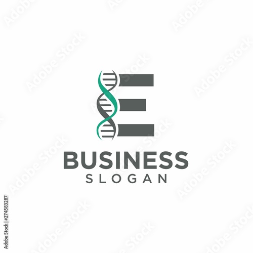 DNA Helix with Letter E Logo Template. Genetics Vector Design