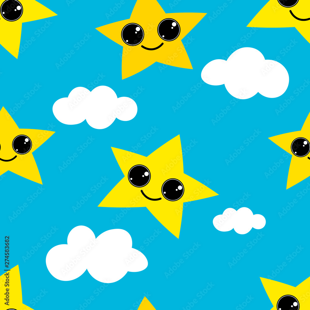 Seamless pattern with hand drawn stars on  background. Sky background. Vector illustration.