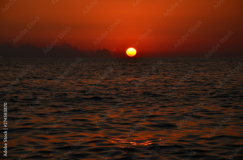  beautiful sun set on the sea the waves