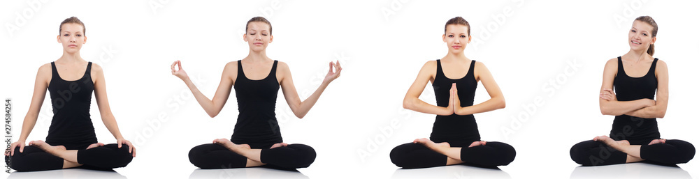 Young woman sitting cross-legged and doing yoga Young woman sitting cross-legged and doing yoga
