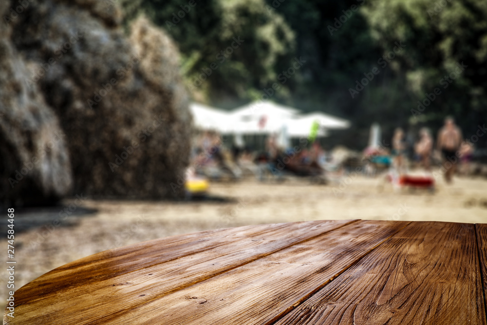 Desk of free space and summer background of beach Desk of free space and summer background of beach