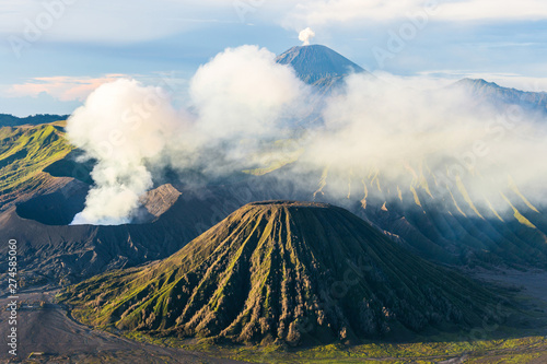 Active volcano in Bromo Tengger Semeru National Park in Indonesia