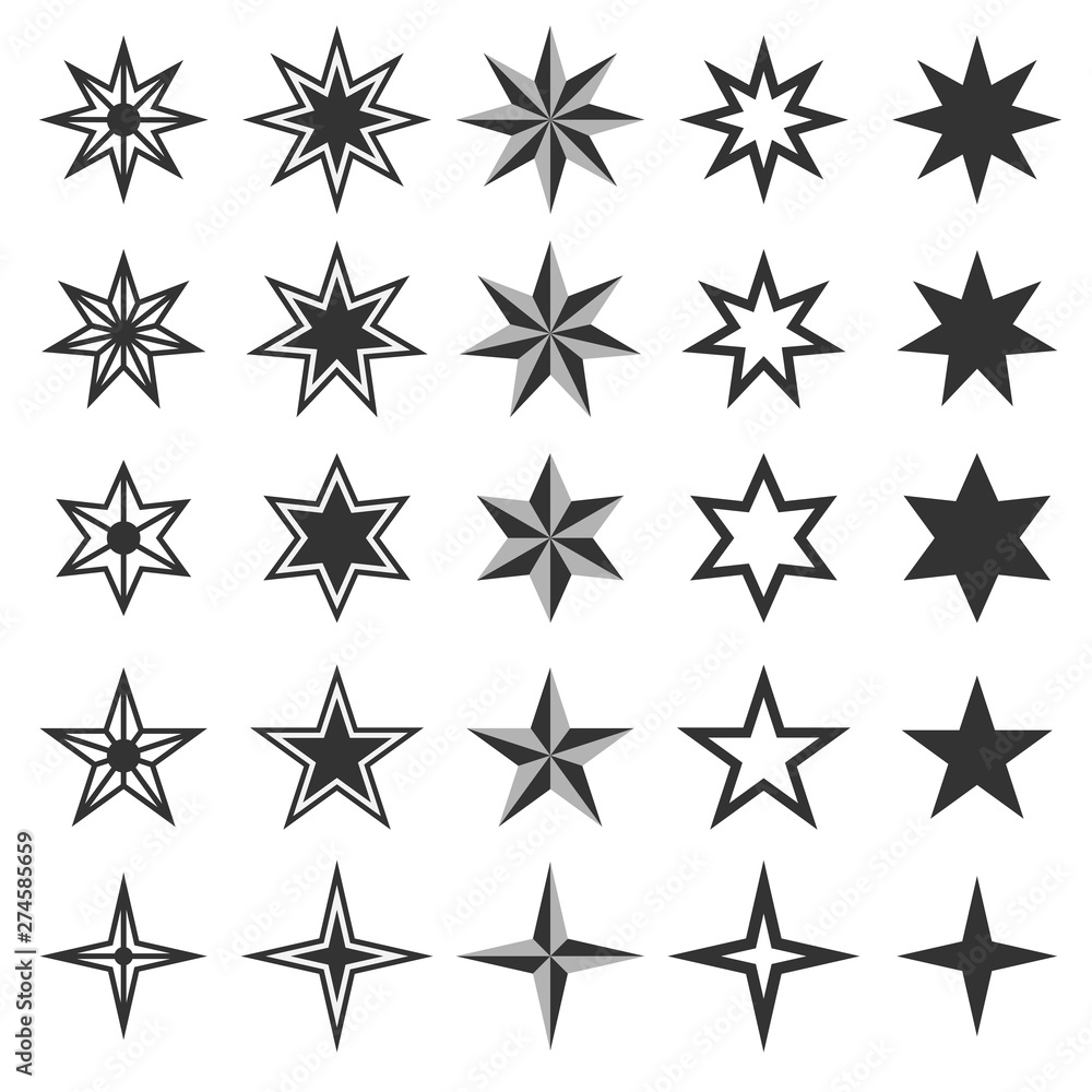 Star icon set back and white Star icon set back and white