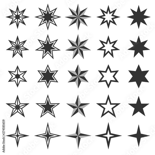 Star icon set back and white