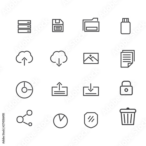 Set of storage and file related icon such as save icon, folder icon, disk ico