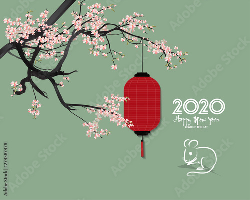 Happy Chinese New Year 2020 year of the rat,Chinese characters mean Happy New Year, wealthy. lunar new year 2020.