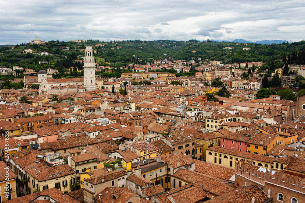 An aerial view of the town of Verona, Italy