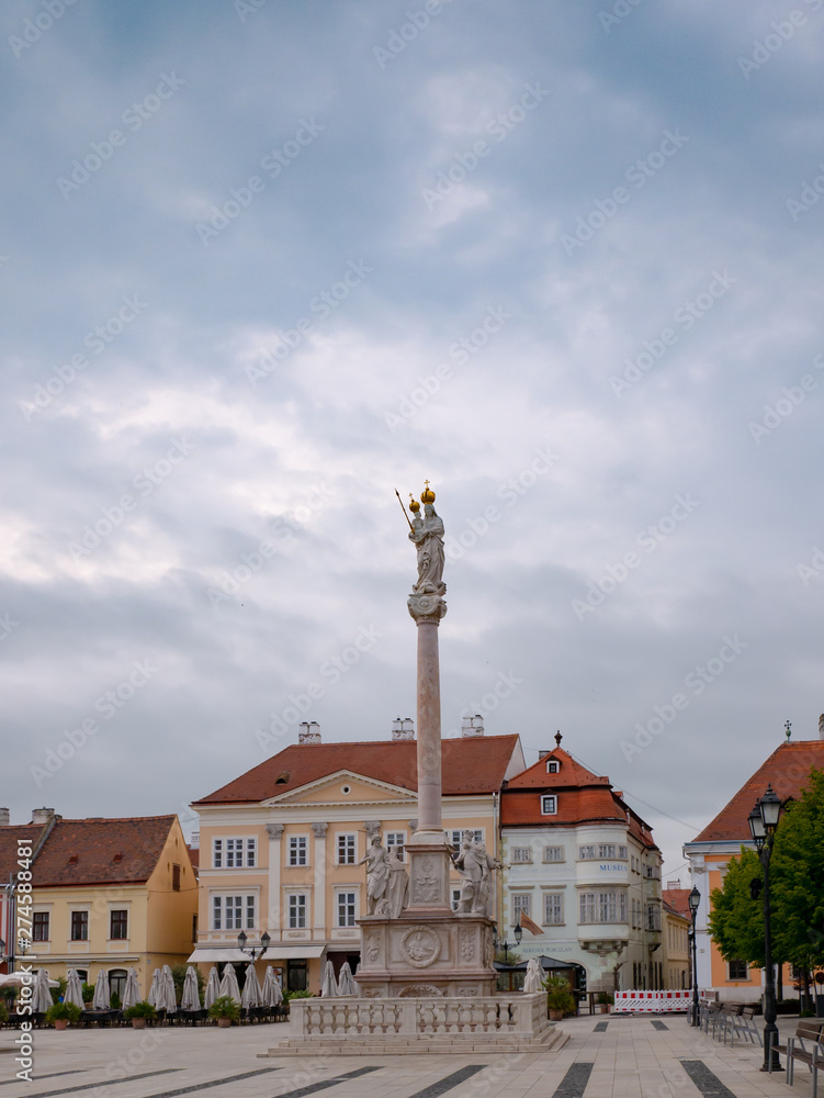 Column of the Virgin Mary and Baby Jesus in the Main Square of Gyor Hungary