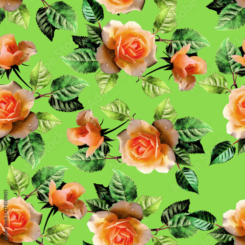 Seamless rose  flower  pattern with leaf design