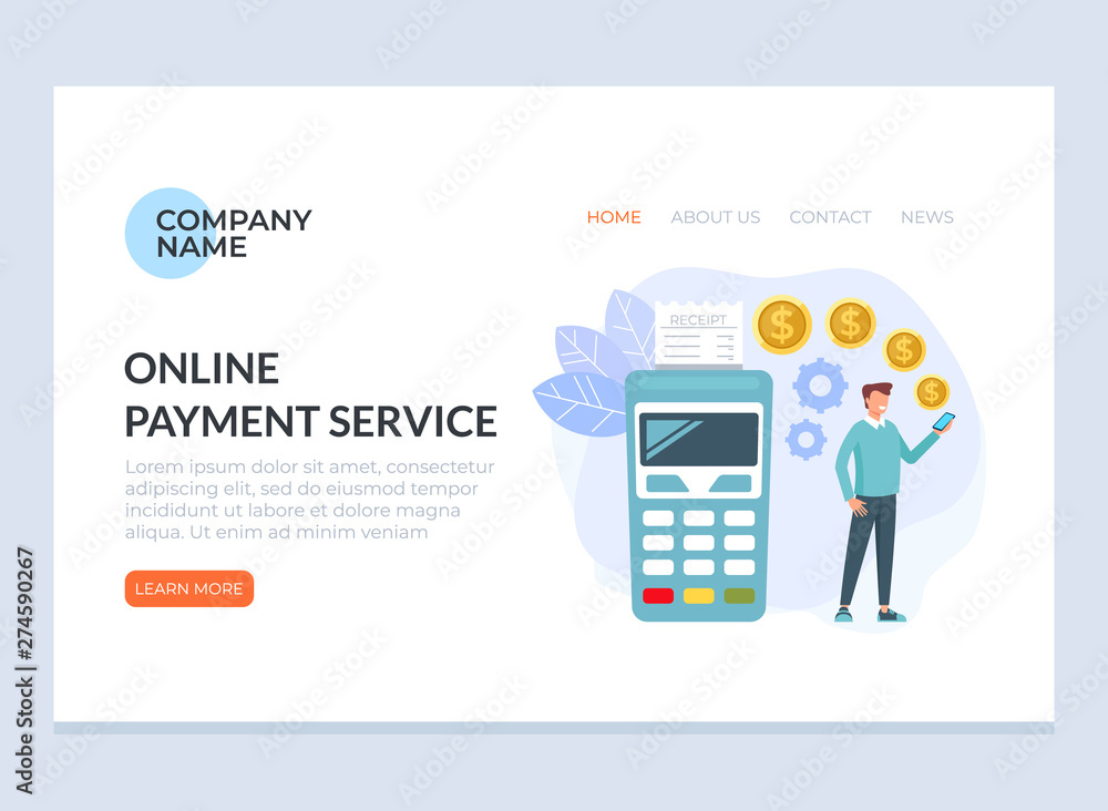 Online payment pos terminal service banner poster website concept. Vector flat cartoon graphic design isolated illustration Online payment pos terminal service banner poster website concept. Vector flat cartoon graphic design isolated illustration