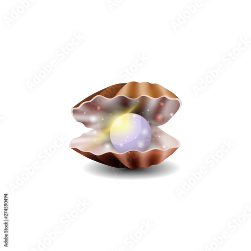 Pearl in shell isolated on white background