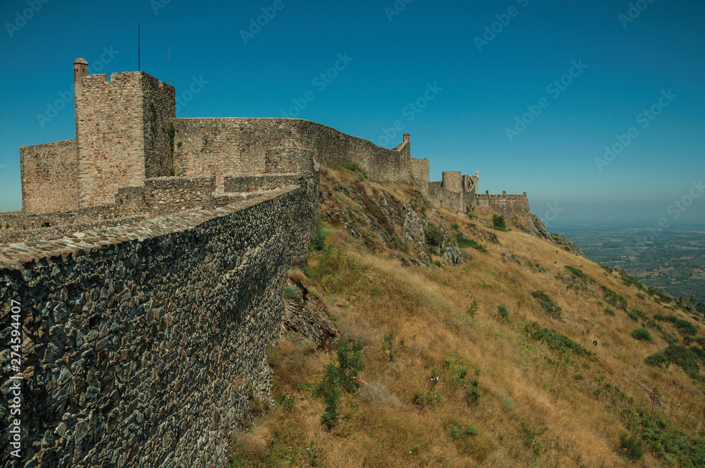 Walls and watchtowers over rocky ridge at the Marvao Castle
