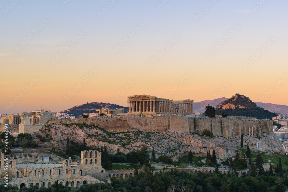 Fototapeta premium Parthenon temple view from Filopappos, Acropolis Athens