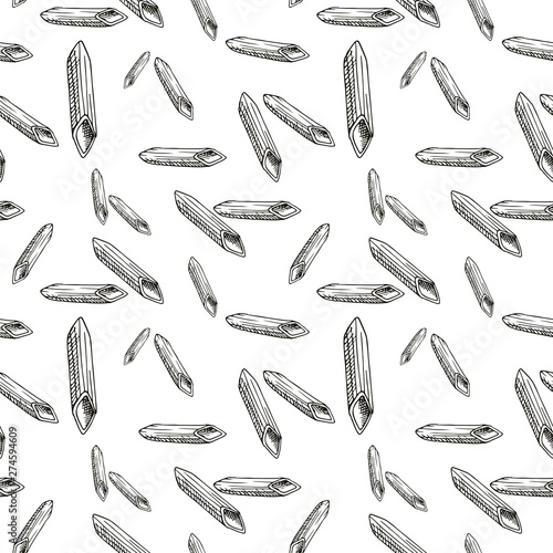 Sketch pasta pattern. Hand drawn seamless background with sketch style pasta and macaroni. Monochrome vector backdrop.