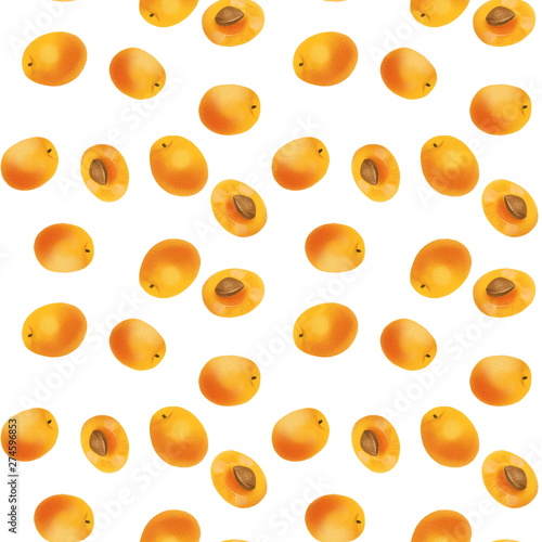 Fototapeta Naklejka Na Ścianę i Meble -  Hand drawn orange apricots seamless pattern on white background