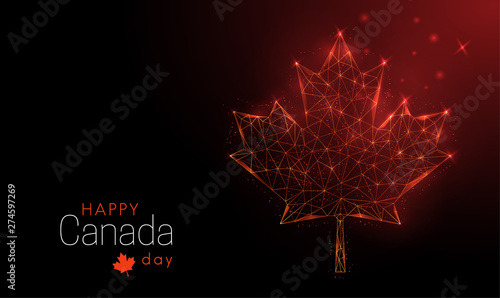 Happy Canada Day template. Low poly maple leaf.