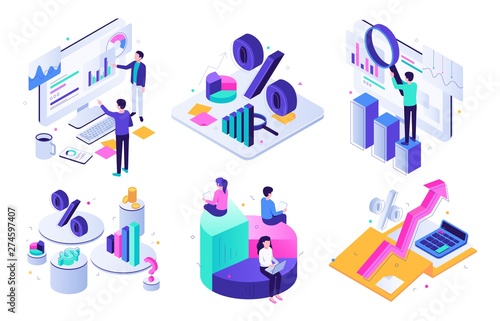 Financial audit. Budget graph, tax expert and business finance balance valuation. Managment calculation, financial accounting or audit tax service. Isometric 3D vector illustration icons set photo