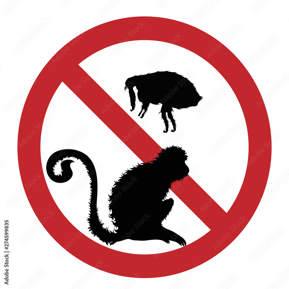 Vector illustration of flea ban mark with monkey on a white background ...