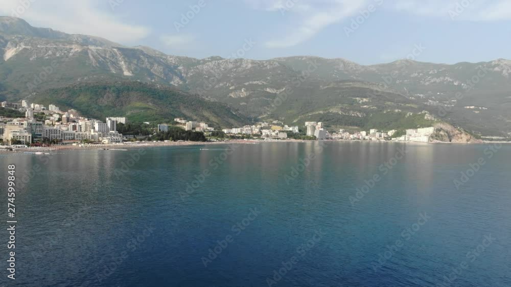 View of the villages of Rafailovici and Becici from the sea, Montenegro View of the villages of Rafailovici and Becici from the sea, Montenegro