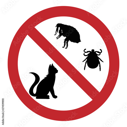 Vector illustration of flea and tick ban mark on a white background. Symbol of protection against parasites.
